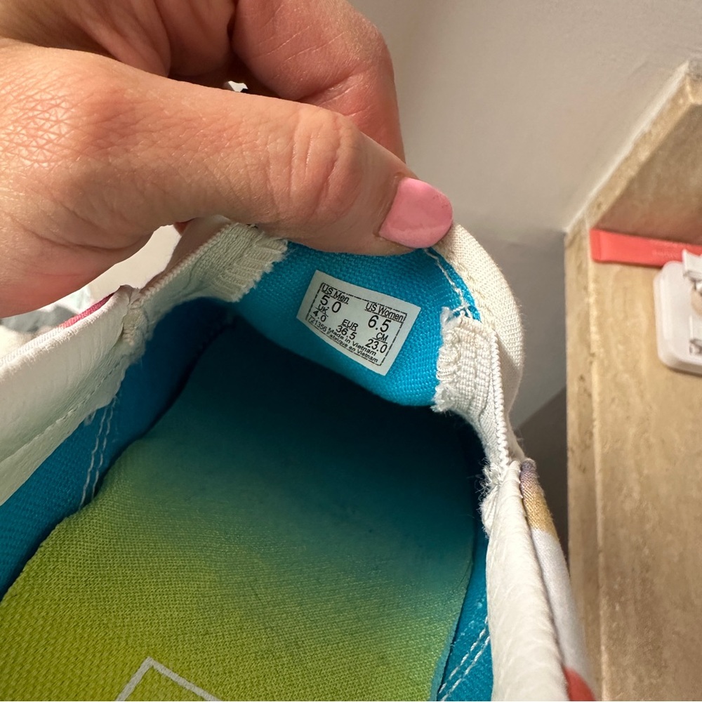 Vans Slip-On Cultivate Care Checkered Rainbow Skate Shoes Blue Gum Sole I Exist - Picture 2 of 11